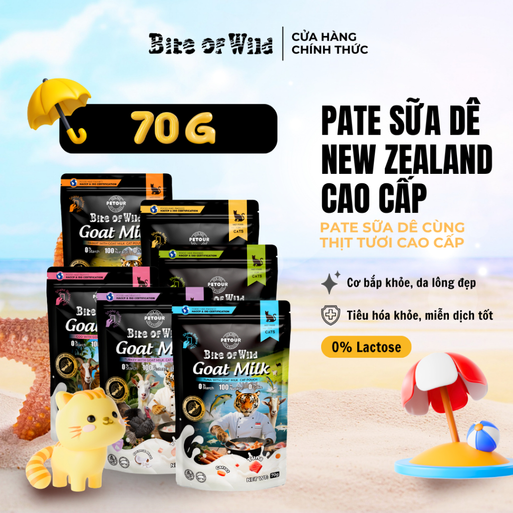 Pate Cao Cấp Bite of Wild Túi 70G Công Thức Sữa Dê, Nguồn Đạm Tự Nhiên Cho Mèo Từ 2 Tháng Tuổi