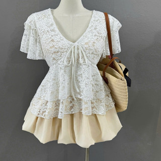 Set Áo Váy Bigsize Nữ Dáng Áo Peplum Cổ Tim Vạt Xòe Phối Chân Váy Bí Tiêu Thư A353+CV413