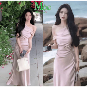 DX_ Đầm váy dài, kiểu đi tiệc, đi biển lêch vai dáng dài maxi Chất Tuyết Nhung sang trọng