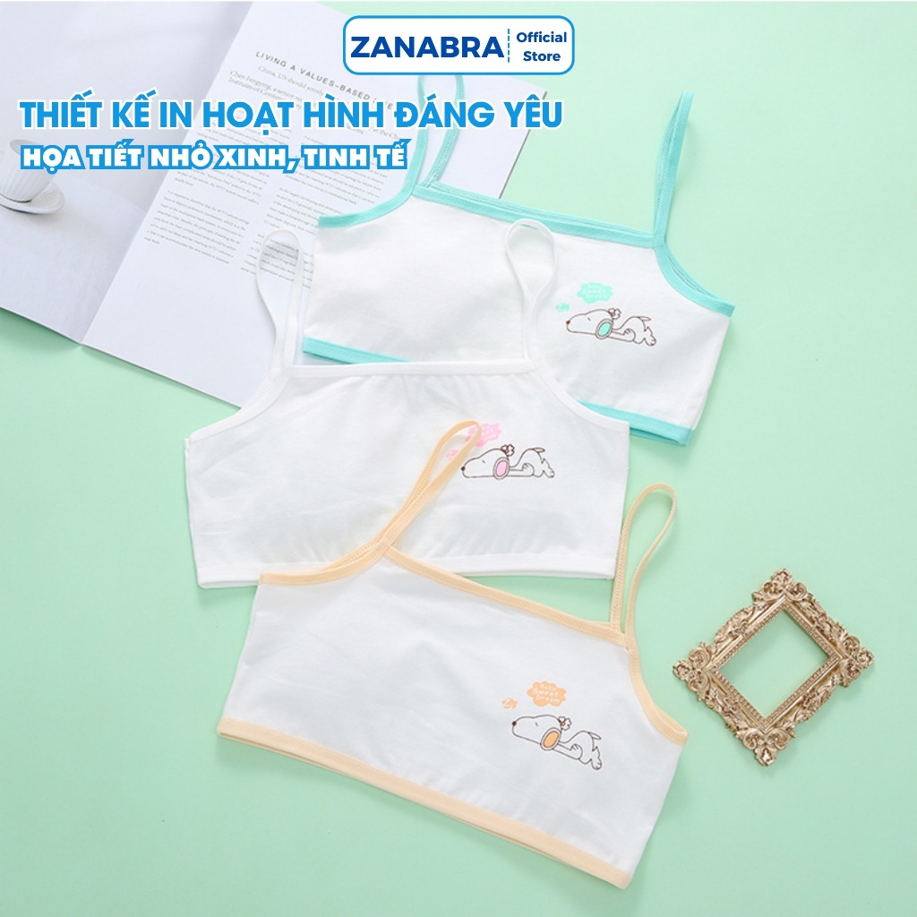 Áo Lá Cho Bé Gái Cấp 1 Cotton 2 Dây Liền Mảnh - Áo Lót Học Sinh Cute Dog Phối Màu Xinh ZANABRA  A154