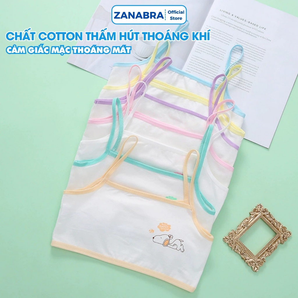 Áo Lá Cho Bé Gái Cấp 1 Cotton 2 Dây Liền Mảnh - Áo Lót Học Sinh Cute Dog Phối Màu Xinh ZANABRA  A154