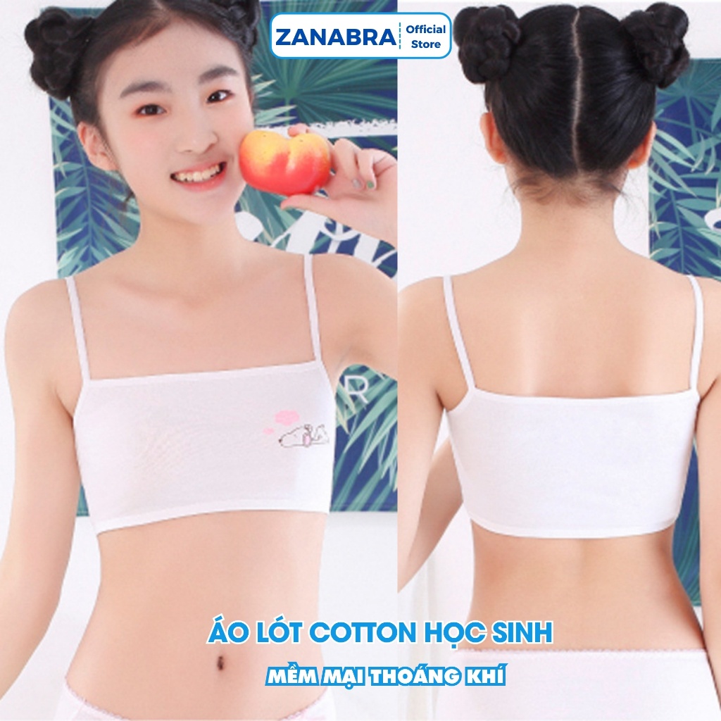 Áo Lá Cho Bé Gái Cấp 1 Cotton 2 Dây Liền Mảnh - Áo Lót Học Sinh Cute Dog Phối Màu Xinh ZANABRA  A154