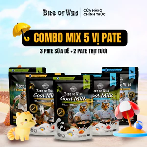 COMBO MIX 5 Pate Cao Cấp Bite of Wild Túi 70G Công Thức Giàu Đạm Và Sữa Dê Cho Mèo Từ 2 Tháng Tuổi