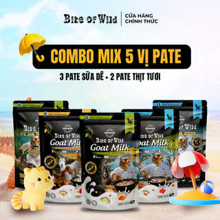 COMBO MIX 5 Pate Cao Cấp Bite of Wild Túi 70G Công Thức Giàu Đạm Và Sữa Dê Cho Mèo Từ 2 Tháng Tuổi