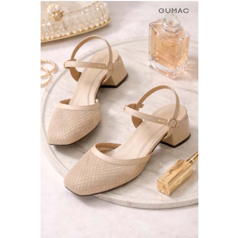 Giày Cao Gót Nữ GUMAC Phối Da Lưới Kèm Quai Ngang Trẻ Trung Thanh Lịch GG04099