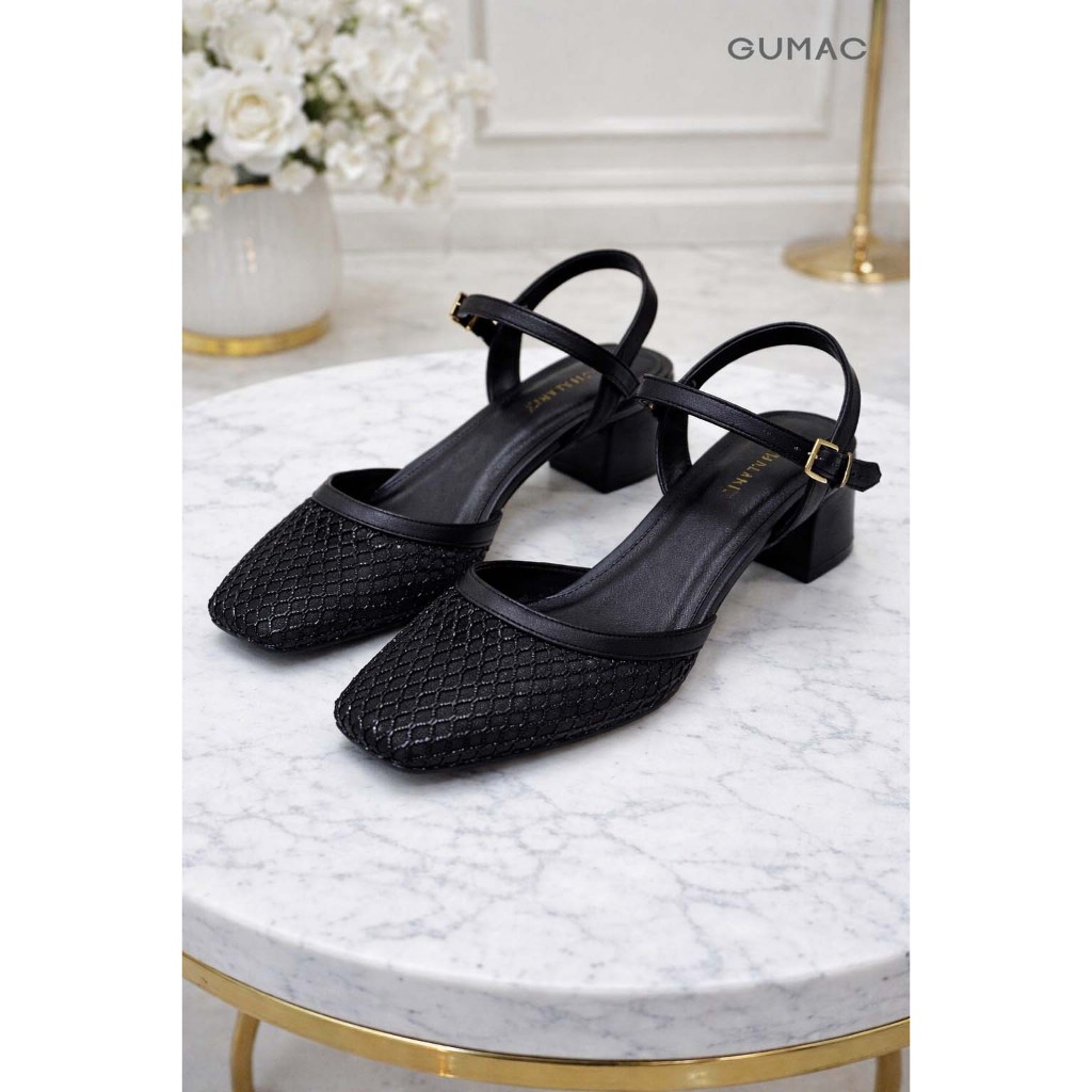 Giày Cao Gót Nữ GUMAC Phối Da Lưới Kèm Quai Ngang Trẻ Trung Thanh Lịch GG04099