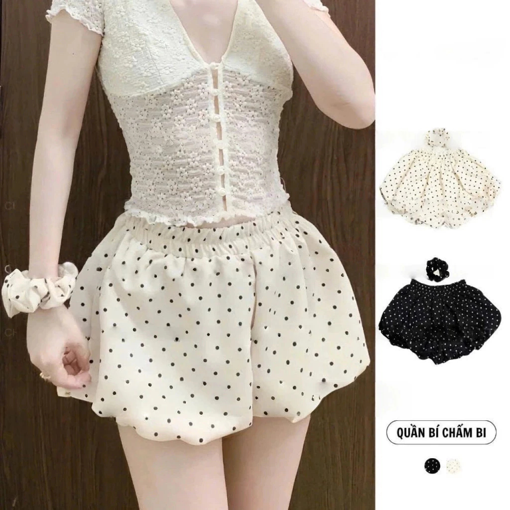 [Peinn] Quần Short Bí Phồng Chấm Bi Dễ Thương Lưng Chun- Trendy 12 Tháng Sáu MA 609