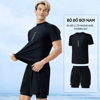Bộ bơi nam 2 món áo ngắn tay quần bơi nhanh khô chống nắng nhẹ mặc đi biển tập gym