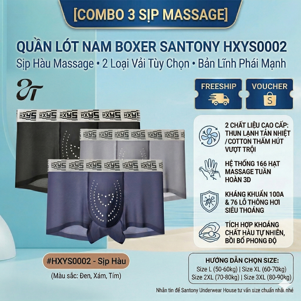 Quần Lót Nam Boxer Santony HXYS0002 - Sịp Hàu Massage, 2 Loại Vải Tùy Chọn PIER N°5