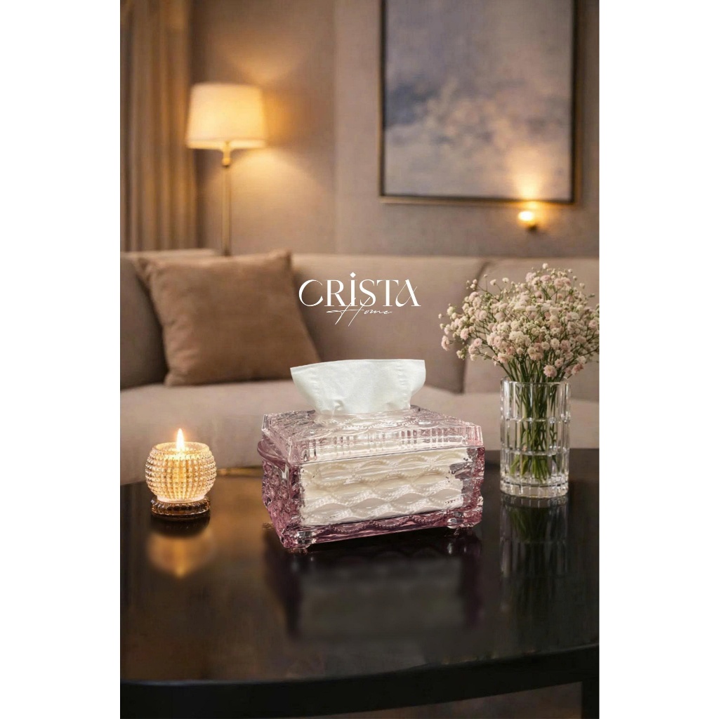 FULL BỘ VÂN LƯỚI HỒNG PASTEL THỦY TINH CAO CẤP - CRISTA HOME CHÍNH HÃNG