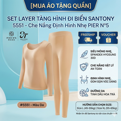[MUA ÁO TẶNG QUẦN] Set Layer Tàng Hình Đi Biển Santony 5551 - Che Nắng Định Hình Nhẹ PIER N°5