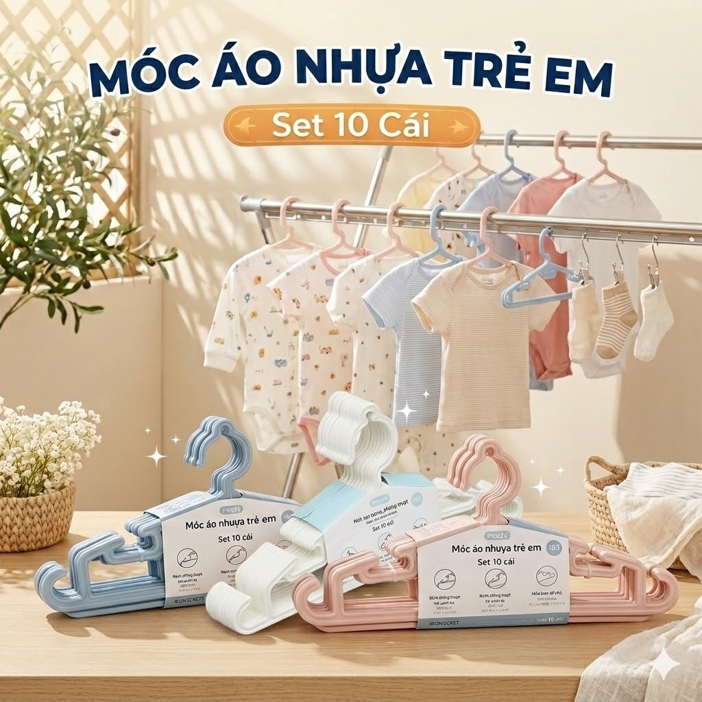 Set 10 Móc áo trẻ em Inochi (MA185) Giữ quần áo, đồ dùng luôn phẳng phiu và dễ tìm kiếm hơn.