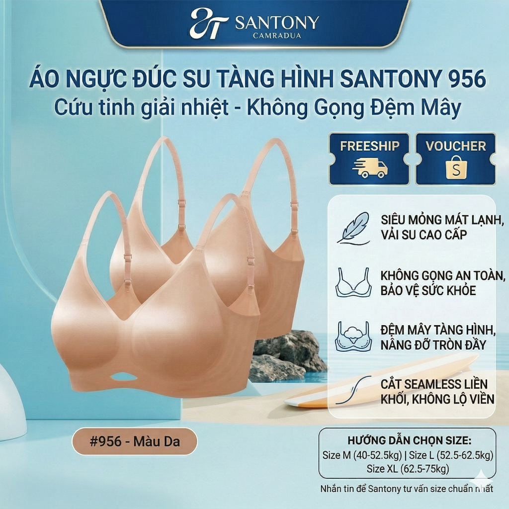 Áo Ngực Đi Biển Tàng Hình Santony 956 - Đúc Su Đệm Mây Không Gọng PIER N°5