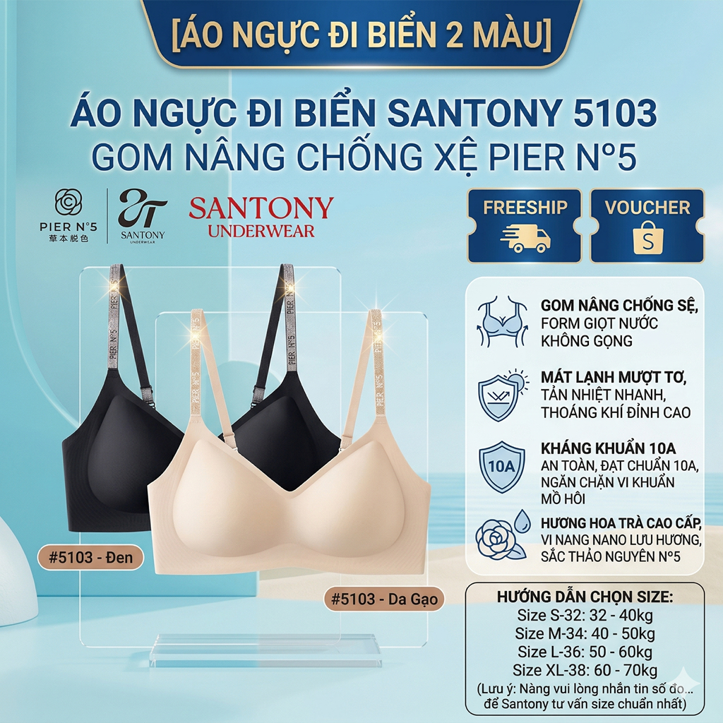 Áo Ngực Phản Trọng Lực Mát Lạnh Santony 5103 - Gom Nâng Chống Xệ Mặc Áo Dài PIER N°5