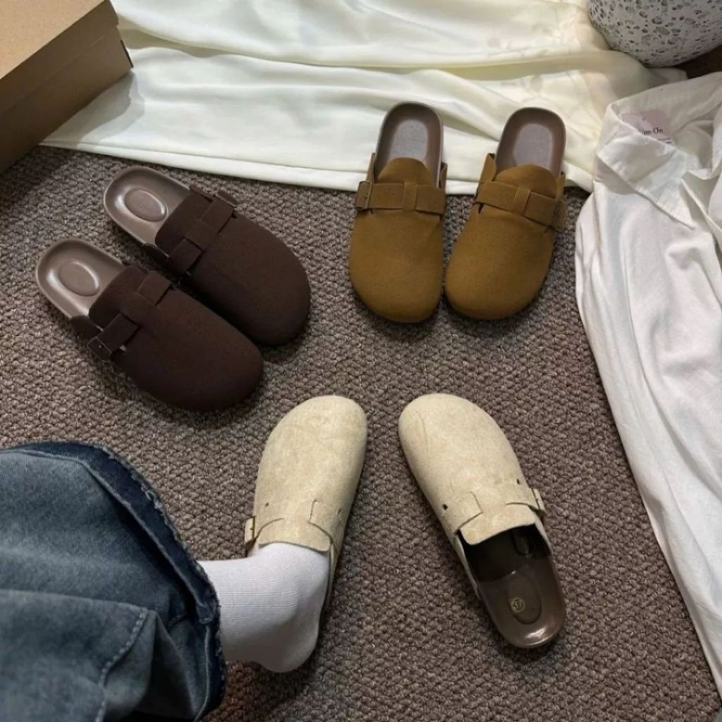 Sục Nữ, Sục Slip-On Giày Sục Lười Nữ Da Lộn Đế Cao 3cm Khóa Vắt Ngang N57 || AnshoesDynasty