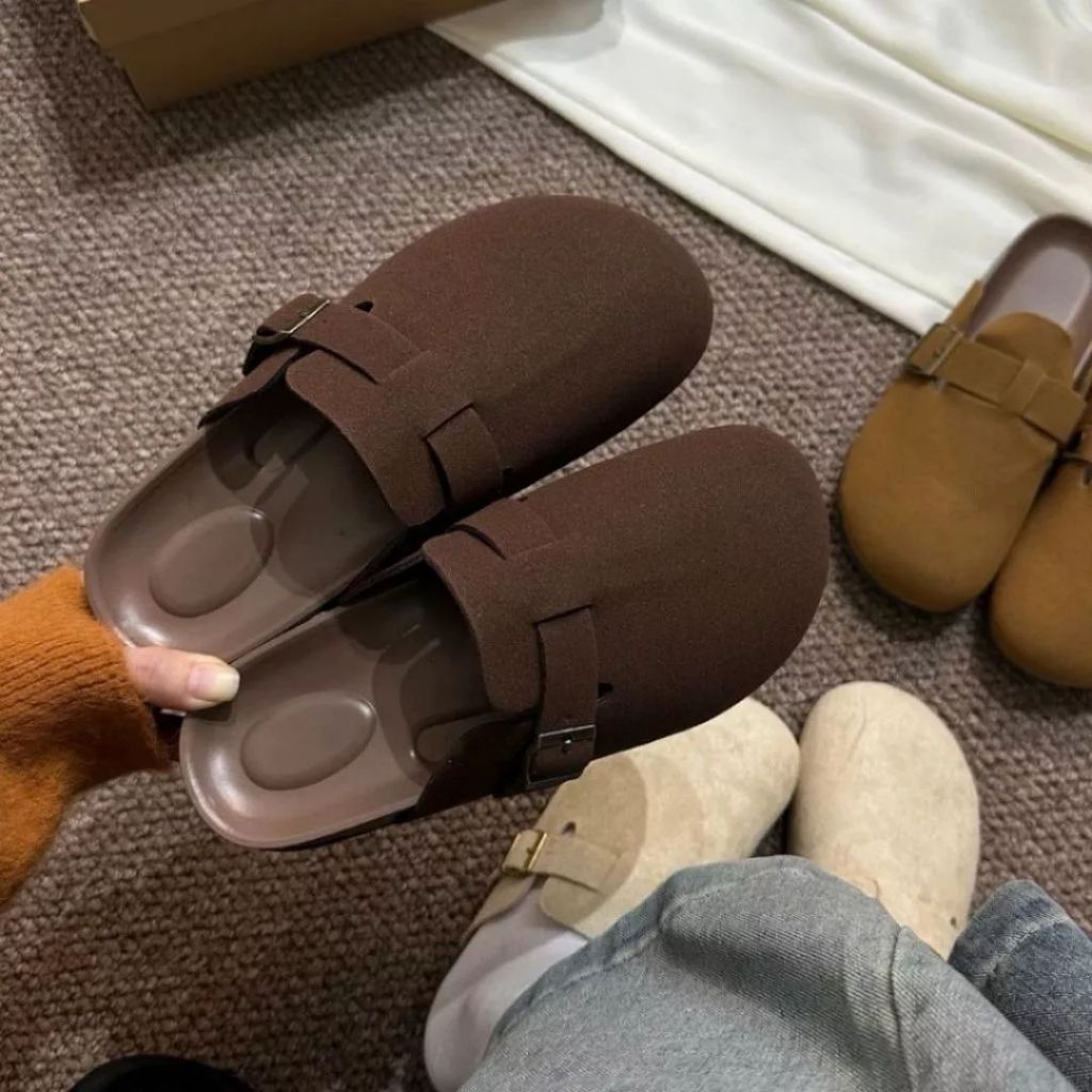Sục Nữ, Sục Slip-On Giày Sục Lười Nữ Da Lộn Đế Cao 3cm Khóa Vắt Ngang N57 || AnshoesDynasty