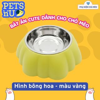 Bát ăn cho chó mèo hình cá, bông hoa chất liệu nhựa cao cấp - lõi chén Inox tiện dụng.