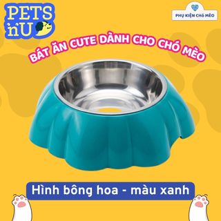 Bát ăn cho chó mèo hình cá, bông hoa chất liệu nhựa cao cấp - lõi chén Inox tiện dụng.