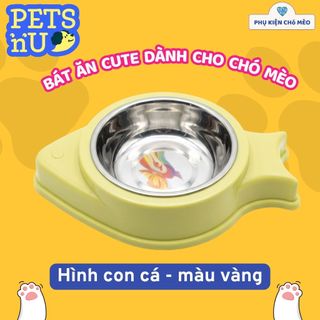 Bát ăn cho chó mèo hình cá, bông hoa chất liệu nhựa cao cấp - lõi chén Inox tiện dụng.