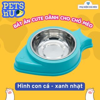 Bát ăn cho chó mèo hình cá, bông hoa chất liệu nhựa cao cấp - lõi chén Inox tiện dụng.