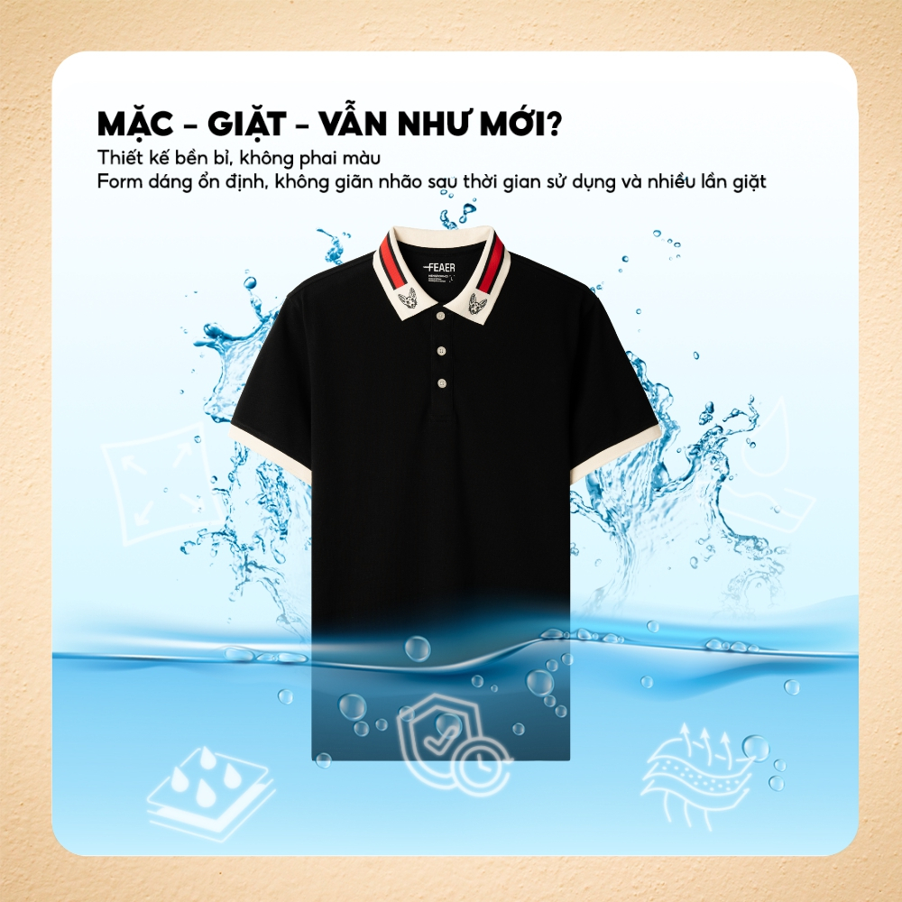 Áo polo SPHYNX cổ phối kem sọc đỏ nổi bật, thêu mèo tinh xảo, chất vải Cotton Micro thoáng mát, form đứng chuẩN - FEAER
