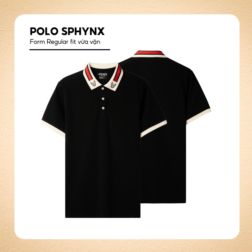 Áo polo SPHYNX cổ phối kem sọc đỏ nổi bật, thêu mèo tinh xảo, chất vải Cotton Micro thoáng mát, form đứng chuẩN - FEAER