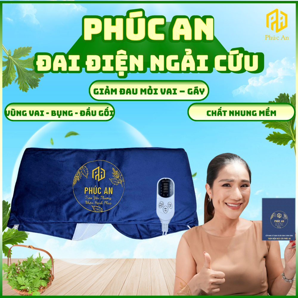 [Bảo hành 1 năm] Đai điện ngải cứu Phúc An giảm đau mỏi lưng, vai gáy cho người lớn tuổi, hàng chính hãng