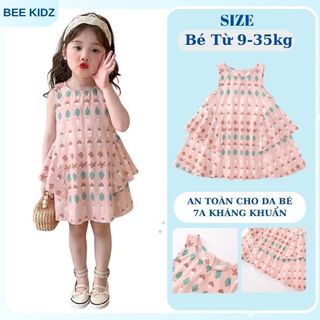 Váy Cho Bé Gái, Váy Sát Nách Họa Tiết Dễ Thương Tone Hồng Nhẹ Nhàng Chất Liệu Cotton Mềm Mát