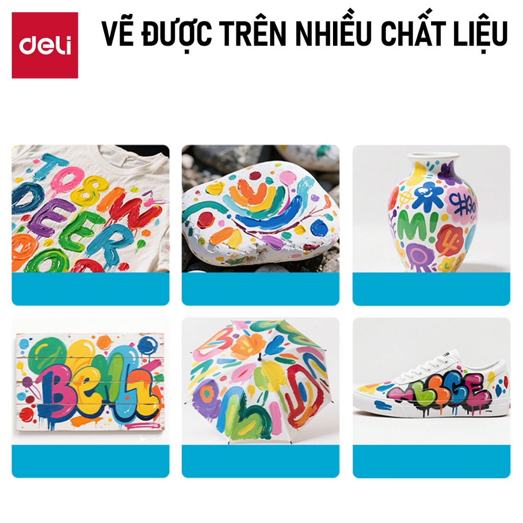 [Tặng Cọ] Màu Nước Acrylic Dạng Tuýp 5ml/12ml Deli - Chống Nước - Màu Vẽ Tươi Đặc Nhanh Khô Chuyên Nghiệp