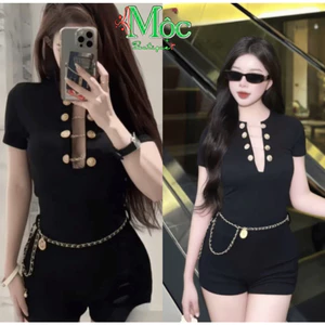 MK_Set bộ đùi, set body cá tính, đồ liền thân mặc hè dáng ngắn phối cúc khoét ngực kèm đai quyến rũ