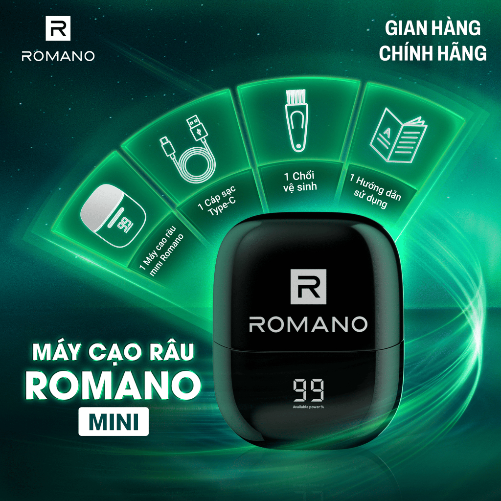 COMBO Máy Cạo Râu Mini Nam Cao Cấp Romano Và Bọt Cạo Râu 175ml / Tắm gội 2in1 650g / Xịt khử mùi GenZ 196ml