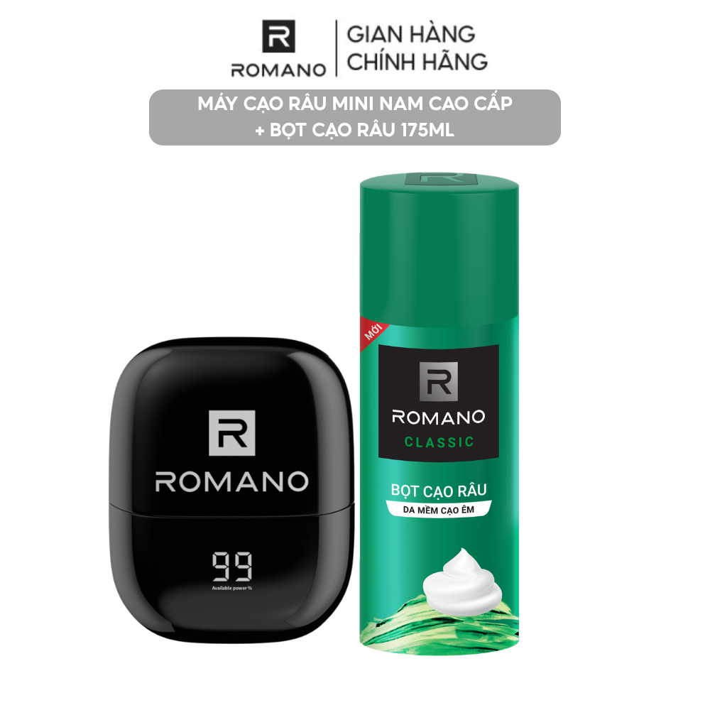 COMBO Máy Cạo Râu Mini Nam Cao Cấp Romano Và Bọt Cạo Râu 175ml / Tắm gội 2in1 650g / Xịt khử mùi GenZ 196ml
