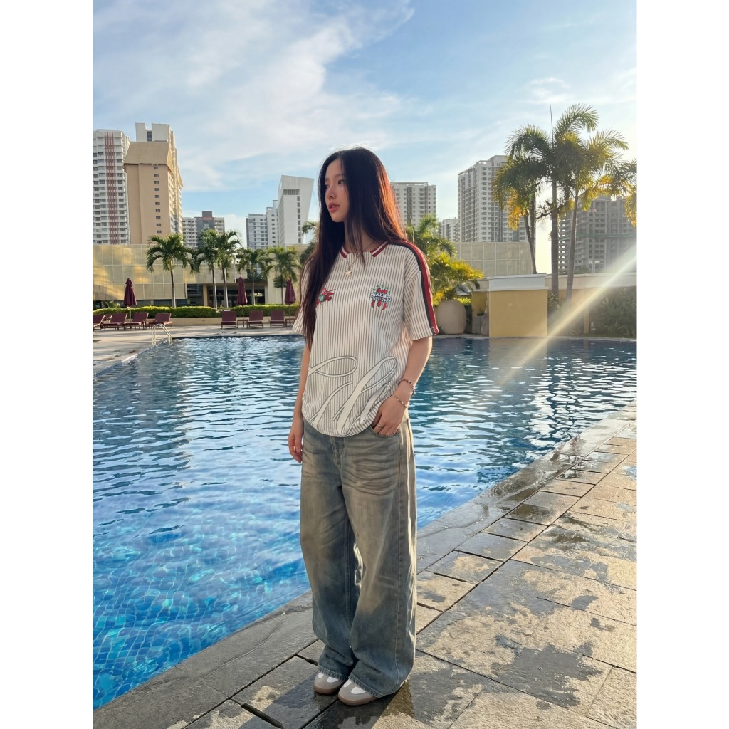 Áo phông unisex MIKENCO Glory Pinstripe Jersey Beige | BigBuy360 - bigbuy360.vn