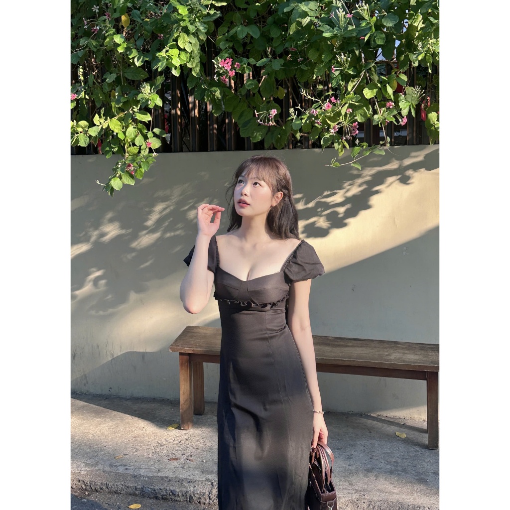 Đầm Nữ JAGID Dáng Dài Cổ Vuông Tay Bồng Nữ Tính Dịu Dàng SECODEE