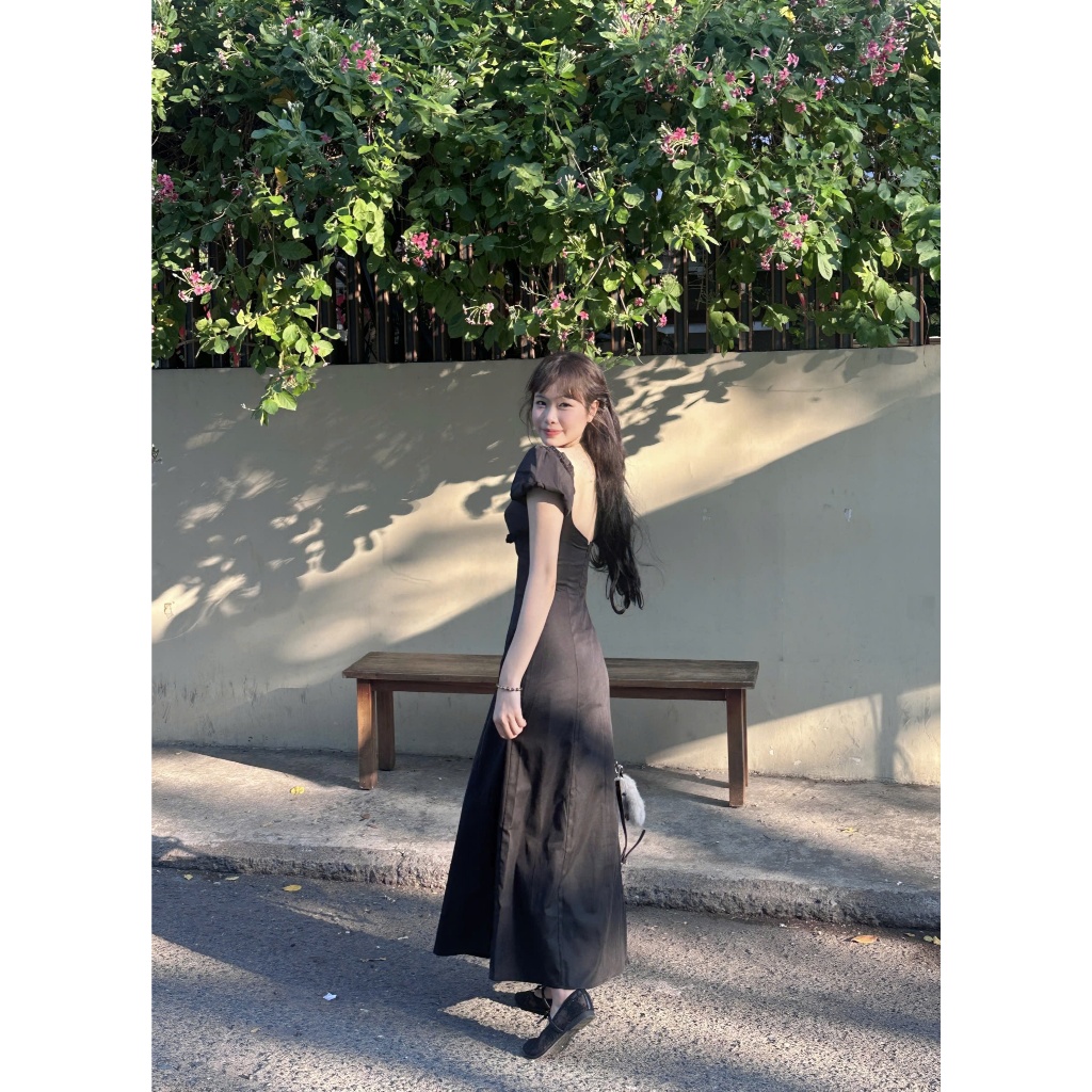 Đầm Nữ JAGID Dáng Dài Cổ Vuông Tay Bồng Nữ Tính Dịu Dàng SECODEE