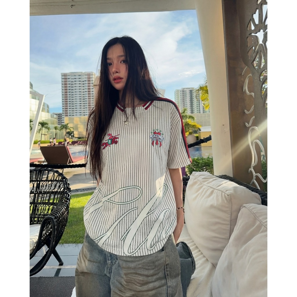 Áo phông unisex MIKENCO Glory Pinstripe Jersey Beige | BigBuy360 - bigbuy360.vn