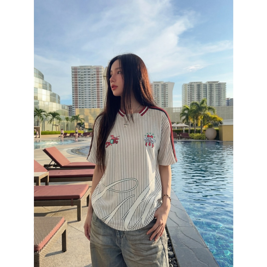 Áo phông unisex MIKENCO Glory Pinstripe Jersey Beige | BigBuy360 - bigbuy360.vn