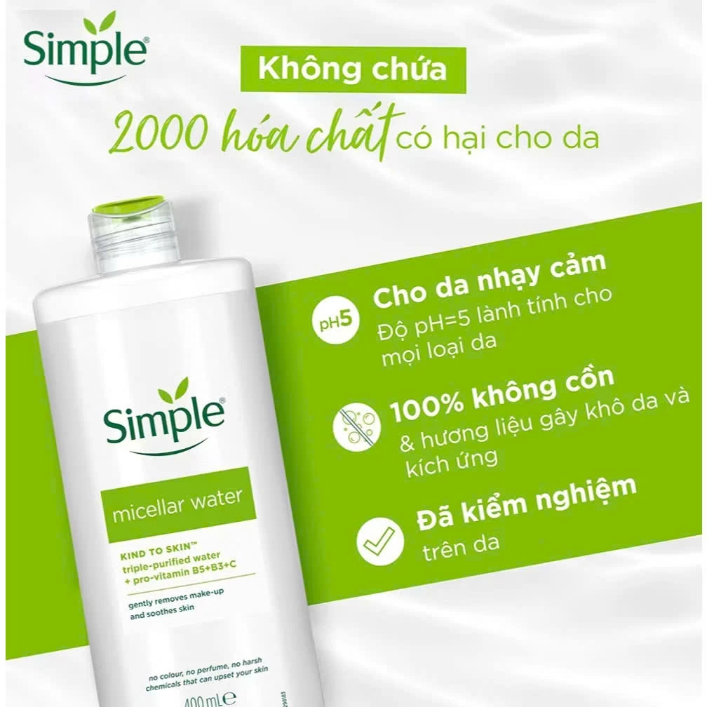 Nước Tẩy Trang Simple Màu Xanh Lá Dịu Nhẹ Không Cồn Dưỡng Ẩm Da Skin House