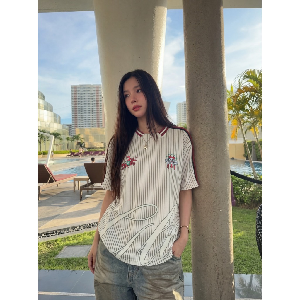 Áo phông unisex MIKENCO Glory Pinstripe Jersey Beige | BigBuy360 - bigbuy360.vn