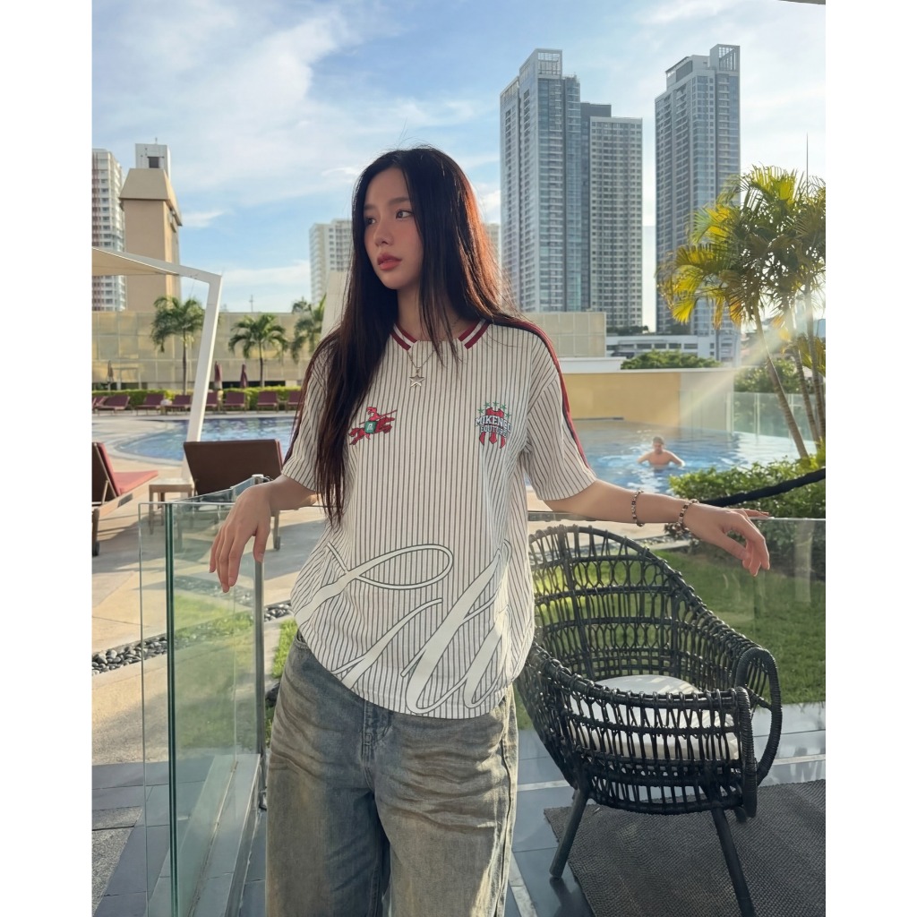 Áo phông unisex MIKENCO Glory Pinstripe Jersey Beige | BigBuy360 - bigbuy360.vn