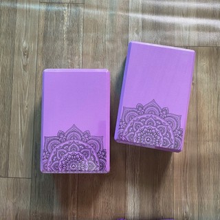 Combo 2 gạch tím in hoa văn 220g, 1 dây cotton họa tiết 1,83m hỗ trợ tập Yoga