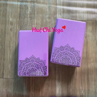 Combo 2 gạch tím in hoa văn 220g, 1 dây cotton họa tiết 1,83m hỗ trợ tập Yoga