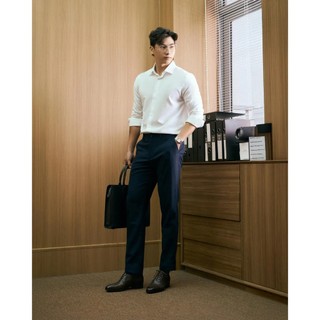 Quần Tây Nam Dài Ủi Ly Trước vải dệt dobby Màu xanh Navy Form Slim Cropped - ROUTINE 10F25PFO015