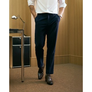 Quần Tây Nam Dài Ủi Ly Trước vải dệt dobby Màu xanh Navy Form Slim Cropped - ROUTINE 10F25PFO015