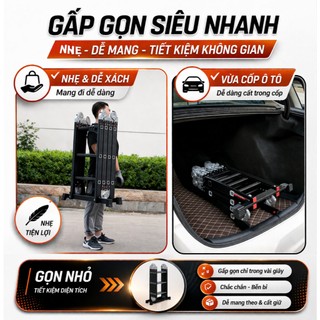 REAIM Thang gấp gọn 4 đoạn nhập khẩu 3,5 - 5,7 mét đa năng, khóa chốt tự động, Thang Nhôm Xếp Gấp Gọn Gia Đình Chữ M