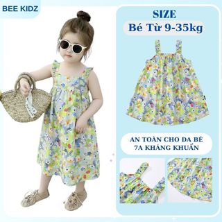 Váy 2 Dây Bé Gái, Váy 2 Dây Thiết Kế Dáng Suông Họa Tiết Hoa Tươi Mát Chất Liệu Cotton Mềm Mại