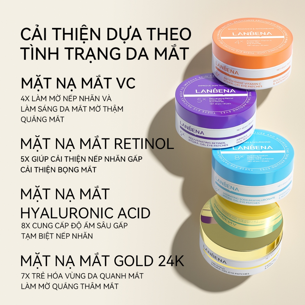 LANBENA Mặt Nạ Mắt Collagen Giảm Quầng Thâm Retinol/Vitamin C Chống Lão Hóa, Hỗ Trợ Trẻ Hóa, Sinh Học,Dạng Gel Làm Mát,