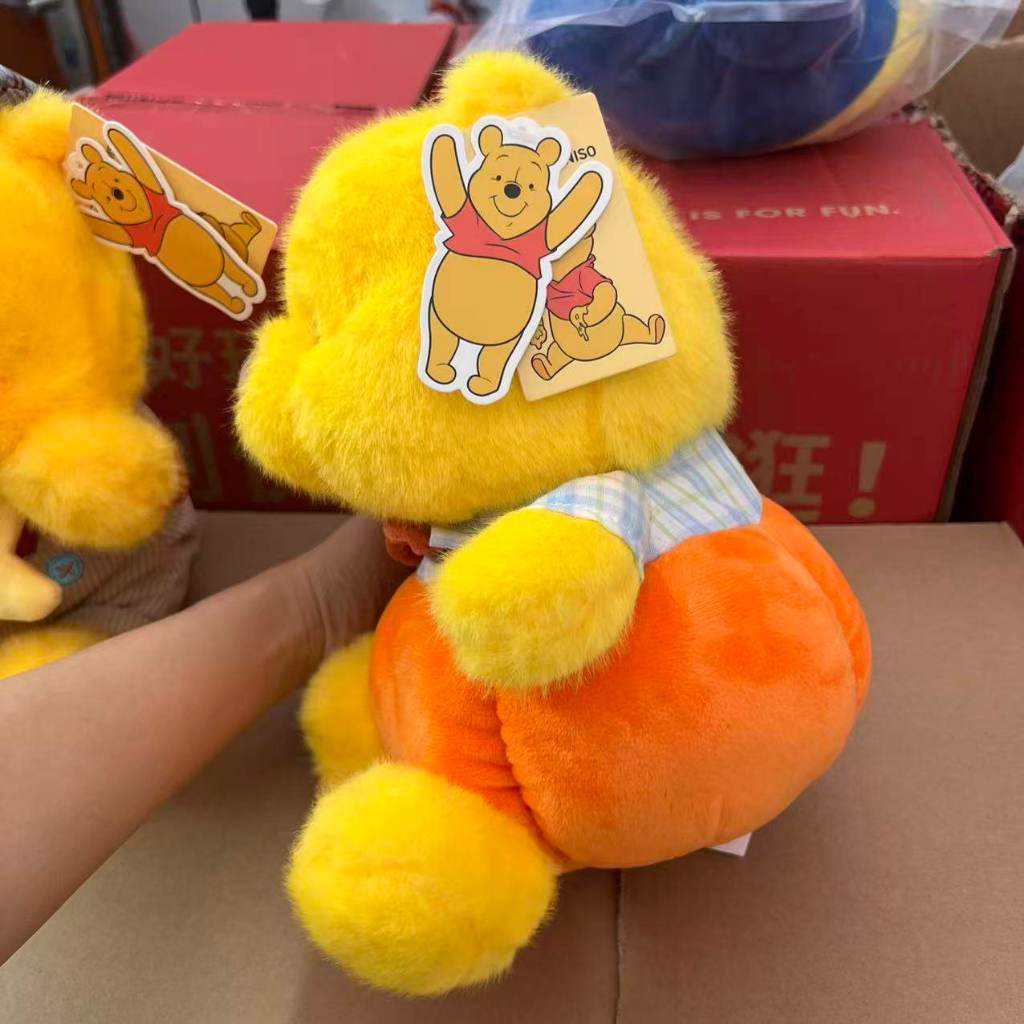 Gấu Bông Pooh Bí Ngô Dễ Thương, Thú Nhồi Bông Pooh Áo Kẻ Nơ Mũm Mĩm Đáng Yêu Quà Tặng Sinh Nhật Cho Bé, Bạn Gái