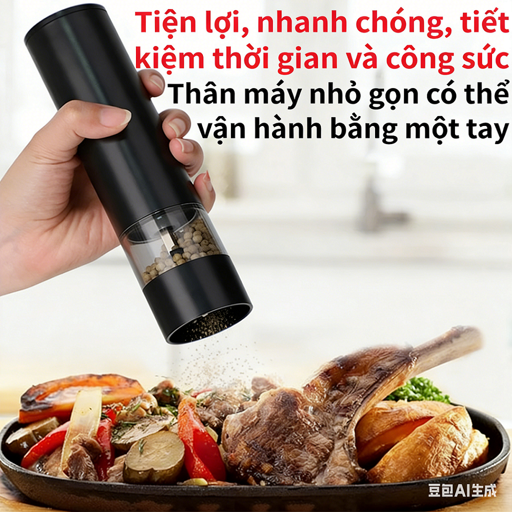 Máy Xay Tiêu Tự Động Một Nút | Ngăn Trong Suốt Dung Lượng Lớn | Dễ Vệ Sinh |Dùng Cho Nhà Bếp & Nướng BBQ