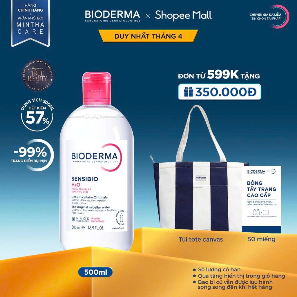 Dung dịch làm sạch và tẩy trang công nghệ Micellar cho da thường & nhạy cảm Bioderma Sensibio H2O - 500ml